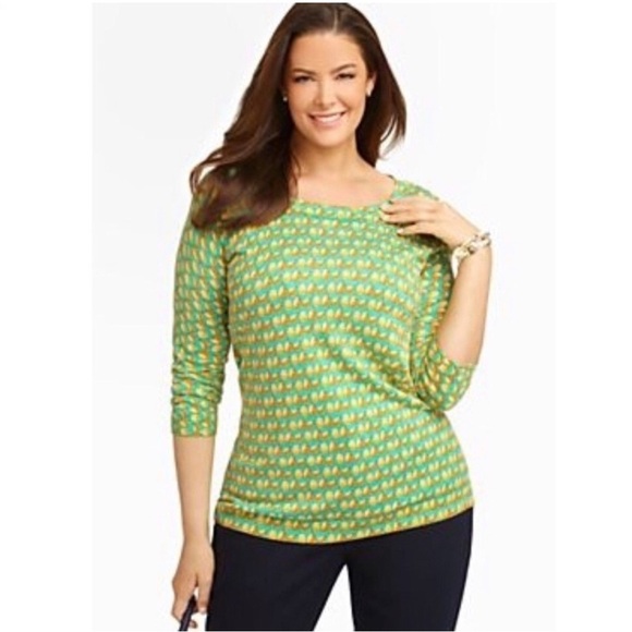 Talbots Chic Button Back Teal and Yellow Pear Patterned Sweater Top Size XL - Picture 14 of 14